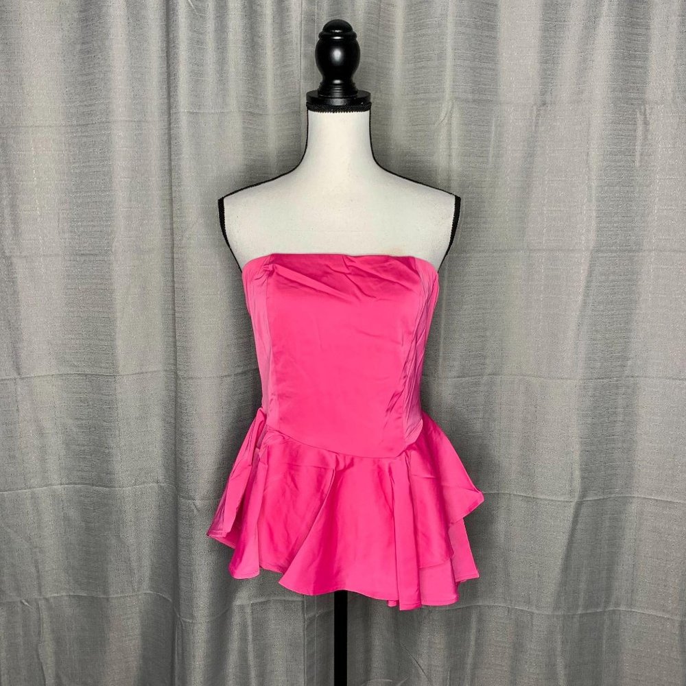 Lulumari Hot Pink Strapless Peplum Ruffle …